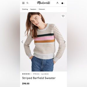 NWOT Madewell Striped Barfield Sweater
